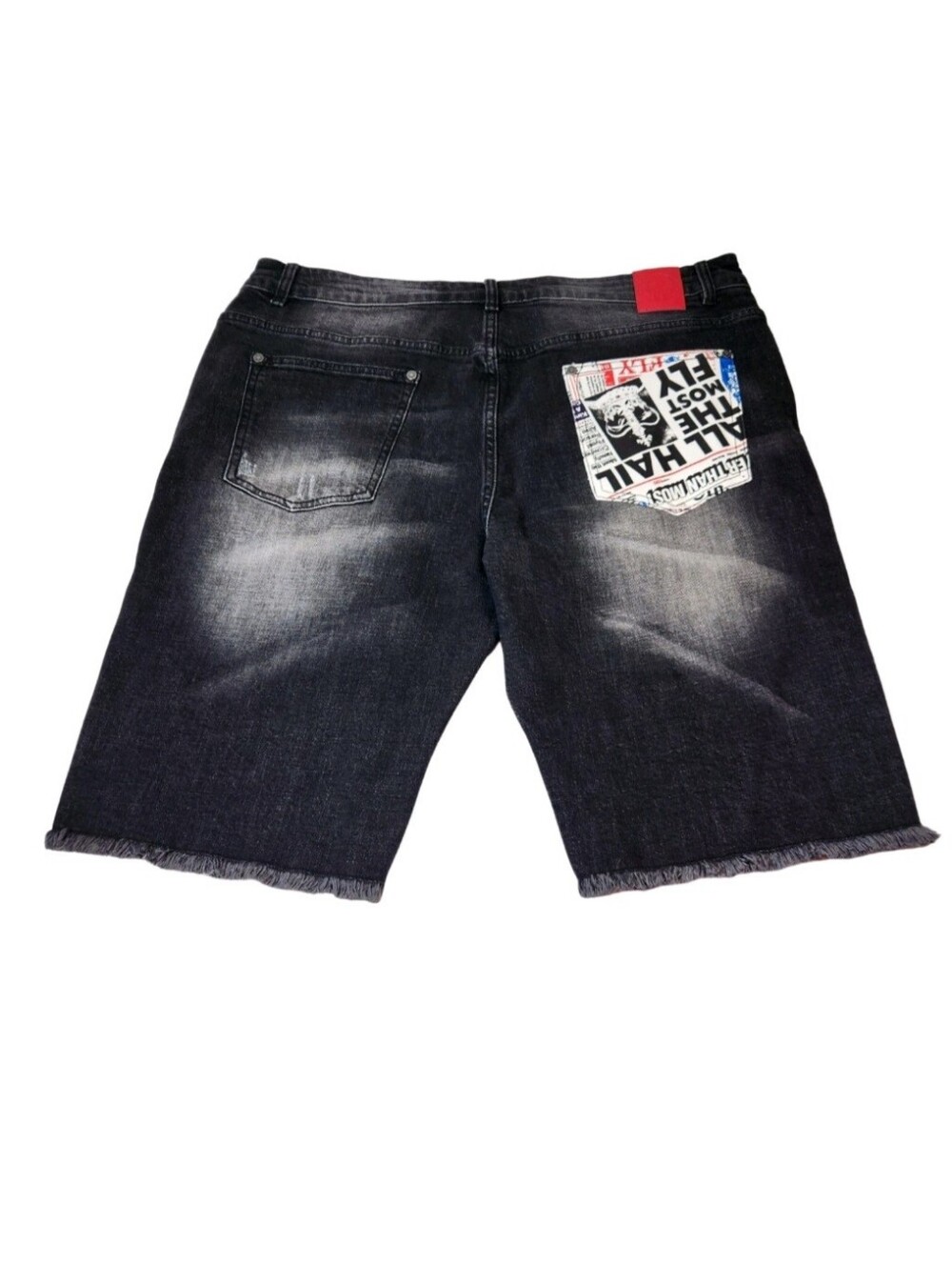 Born Fly Mens Size 36 Shorts Denim Distressed Cutout Patch Design Black Wash 04 - Picture 6 of 14